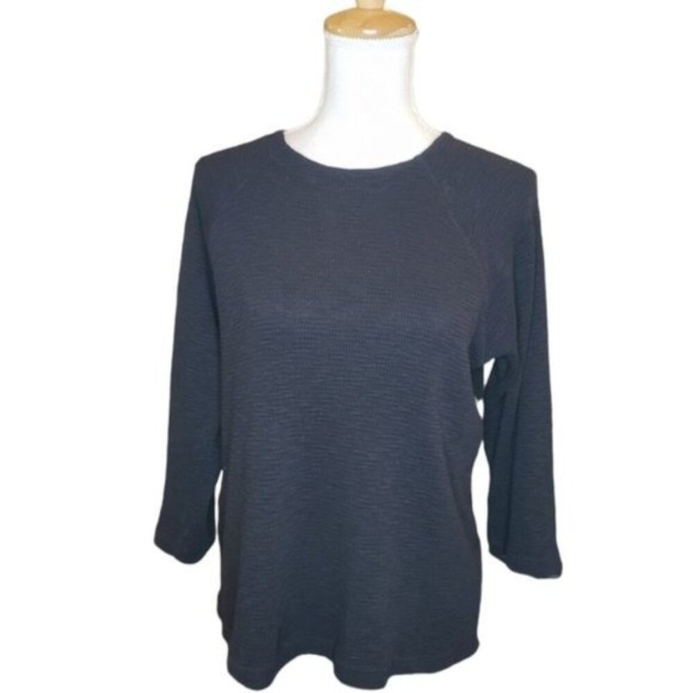 Mododoc Thermal Textured 3/4 Raglan Sleeve Scoop Neck Top Black Small